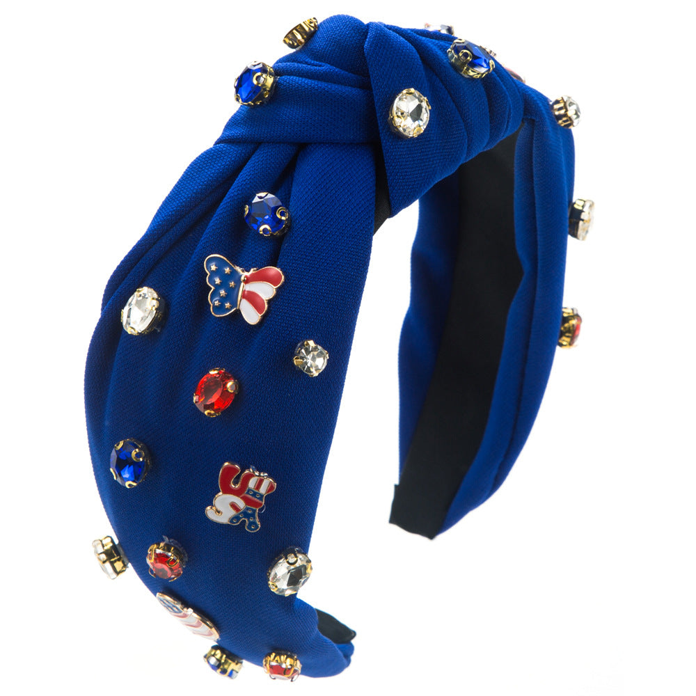 Wholesale Independence Day Diamond Studded Five Pointed Star National Flag Fabric Headbands